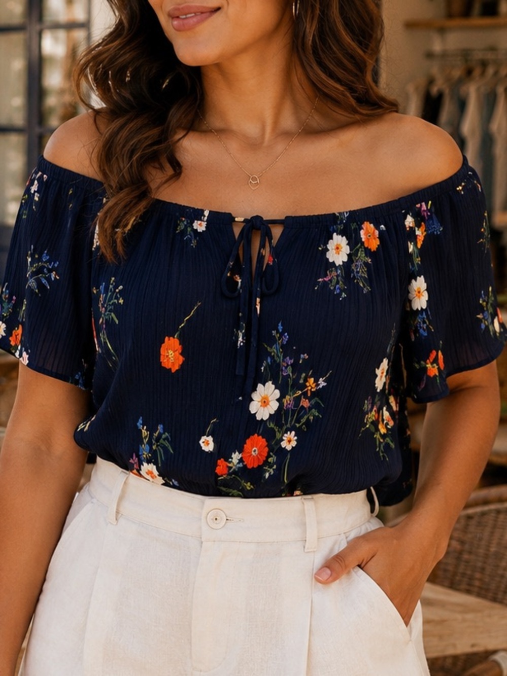 Blousology - Navy Blue Floral Blouse | Size Large